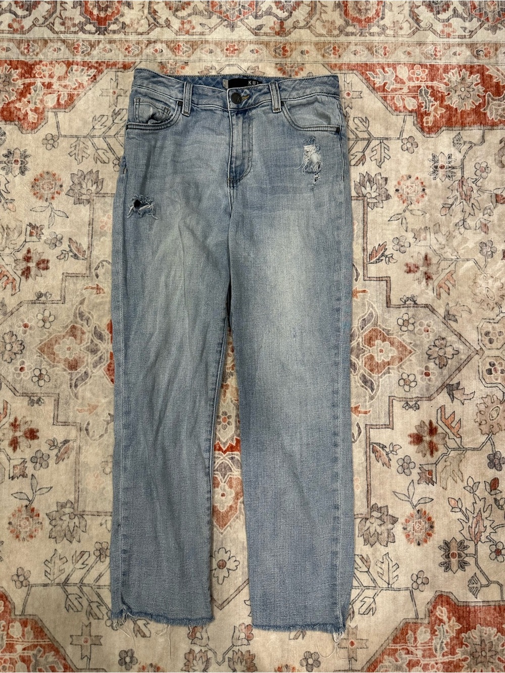 Kut from the Kloth Light Blue Distressed Straight Leg Jeans